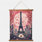 シックエッフェルタワーモダンパリフルムーンハート 吊り下げ型タペストリー (正面)
