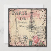 シックエッフェルタワー&シャンデリア17th誕生日 招待状 (正面)