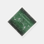 シックエメラルドグリーンシルバーグリッターガウンキンセアニラ スタンダードカクテルナプキン (角)