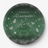 シックエメラルドグリーンシルバーグリッターガウンキンセアニラ ペーパープレート (正面)