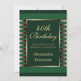 シックエメラルドグリーンストライプ金ゴールド幾何学的誕生日 招待状