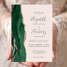 シックエメラルドグリーンバラ金ゴールドアゲート赤面結婚ズ 招待状