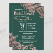 シックエメラルドグリーンバラ金ゴールドフローラブライダルシャワー 招待状 (正面/裏面)