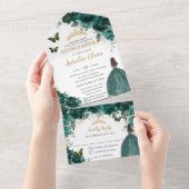 シックエメラルドグリーンフローラキンセアニェラプリンセス オールインワン招待状 (貼ってはがせる)