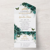 シックエメラルドグリーンフローラキンセアニェラ蝶 オールインワン招待状 (内側)