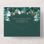 シックエメラルドグリーンフローラキンセアニェラ蝶 オールインワン招待状 (裏面)
