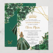 シックエメラルドグリーンフローラブロンドガールキンセアニラ 招待状 (正面/裏面)