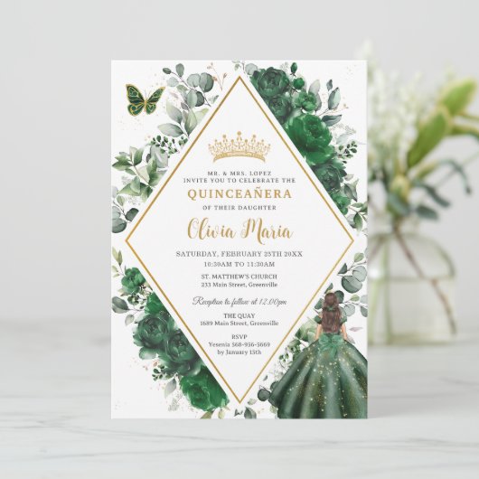 シックエメラルドグリーンフローラプリンセスキンセアニラ 招待状 (スタンド正面)