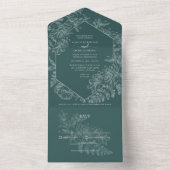 シックエメラルドグリーンホワイトフローラボタニカル結婚ズ オールインワン招待状 (内側)