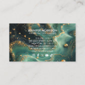 シックエメラルドグリーンマラカイト金ゴールドグリッタージュエリー 名刺 (裏面)