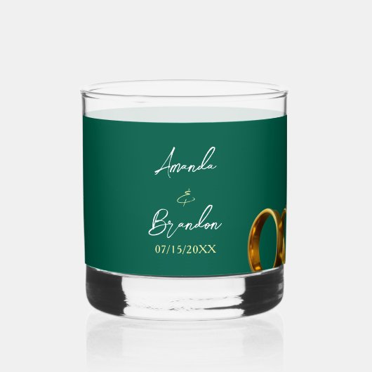 シックエメラルドグリーン金ゴールド結婚リングや輪 ウイスキーグラス (裏面)