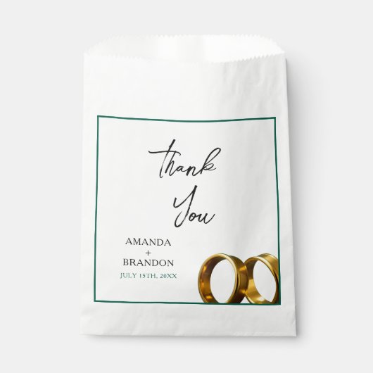 シックエメラルドグリーン金ゴールド結婚リングや輪 フェイバーバッグ (正面)