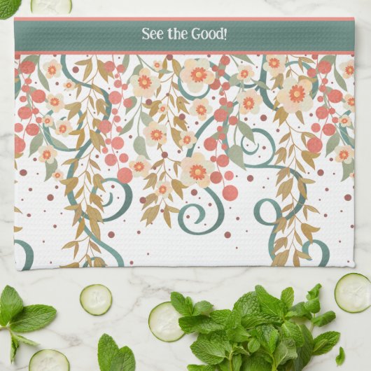 シックエレガントかわいらしフローラカスタム引用文スタイリッシュ キッチンタオル (折り畳み)