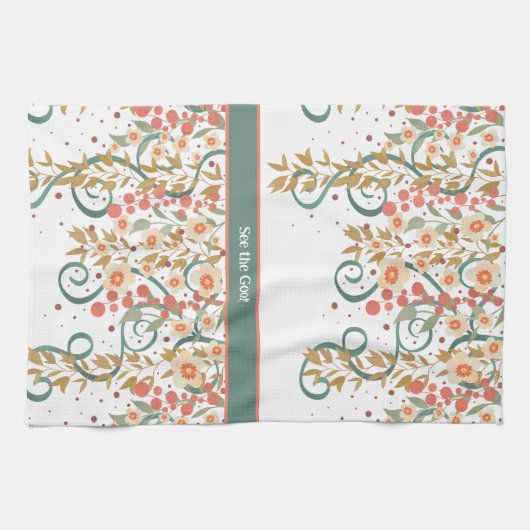 シックエレガントかわいらしフローラカスタム引用文スタイリッシュ キッチンタオル (横)