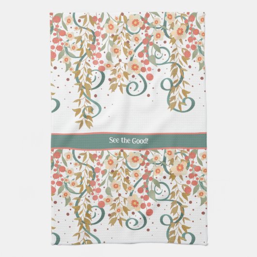 シックエレガントかわいらしフローラカスタム引用文スタイリッシュ キッチンタオル (縦)