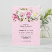 シックエレガントとピンクの水の色のバラ結婚ズ 招待状 (スタンド正面)