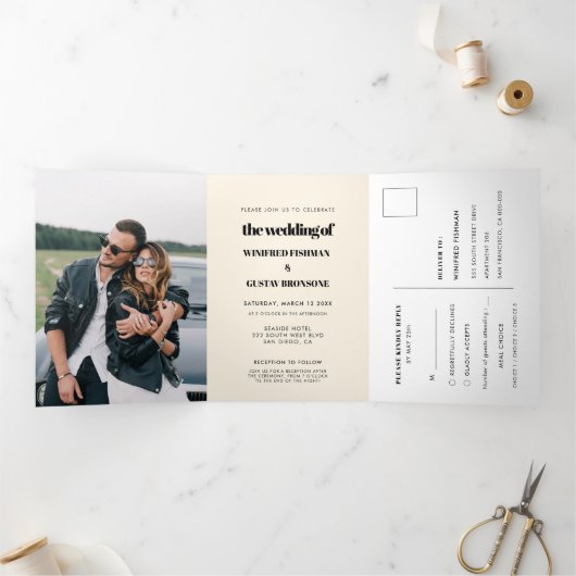 シックエレガントなオールインワン結婚ズ 三つ折り招待状 (内部)