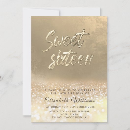 シックエレガントなグラム金ゴールドの華グラデーションやかな甘い16 招待状 (正面)