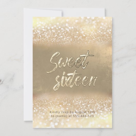シックエレガントなグラム金ゴールドの華グラデーションやかな甘い16 招待状 (裏面)