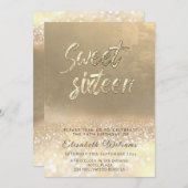 シックエレガントなグラム金ゴールドの華グラデーションやかな甘い16 招待状 (正面/裏面)