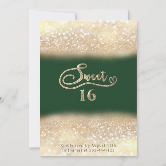 シックエレガントなグラム金ゴールドの輝きグラデーション緑 招待状 (裏面)