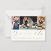 シックエレガントなゴールデン3写真コラージュ日付を保存 ノートカード (正面)