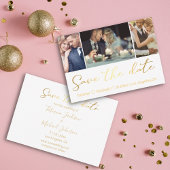 シックエレガントなゴールデン3写真コラージュ日付を保存 ノートカード