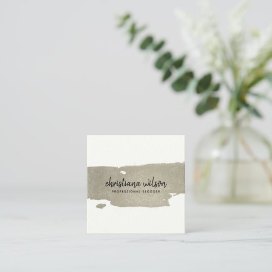 シックエレガントなシルバーブラック筆跡 スクエア名刺 (スタンド正面)