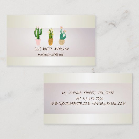 シックエレガントなストライプサボテンの多肉植物 名刺 (正面/裏面)