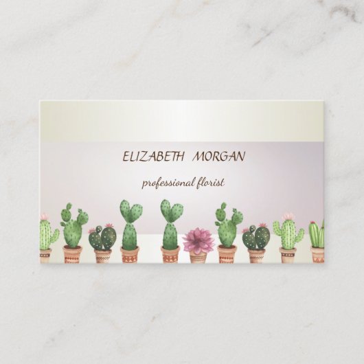 シックエレガントなストライプサボテン 名刺 (正面)