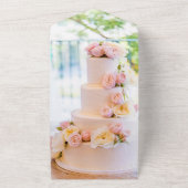 シックエレガントなタルト白ピンクのバラのフローラ結婚 オールインワン招待状 (外側)