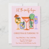 シックエレガントなトロピカルカクテルドリンク70th誕生日 招待状 (正面)