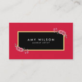 シックエレガントなピンクのフローラメイクアップアーティスト 名刺 (正面)