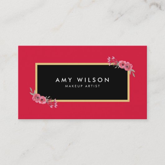 シックエレガントなピンクのフローラメイクアップアーティスト 名刺 (正面)