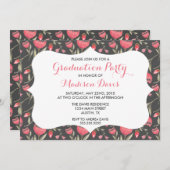 シックエレガントなピンクのフローラ卒業への招待 招待状 (正面/裏面)