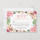 シックエレガントなピンクのフローラ食事の選択肢RSVP 出欠カード (正面)