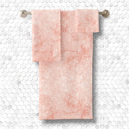 シックエレガントなピンクのローズクォーツグリッター大理石 バスタオルセット