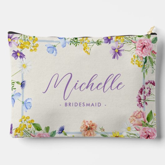 シックエレガントなピンクの薄紫ワイルドフラワーズブリーズメイド アクセサリーポーチ (裏面)