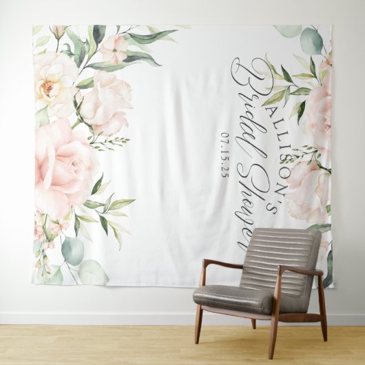 シックエレガントなピンクフローラブライダルシャワー背景 タペストリー (インサイチュ(横))