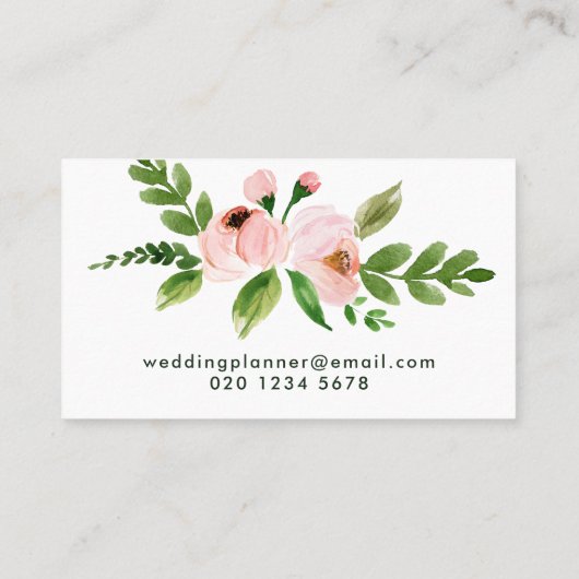 シックエレガントなピンク色の水彩フローラ 名刺 (裏面)