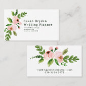 シックエレガントなピンク色の水彩フローラ 名刺 (正面/裏面)