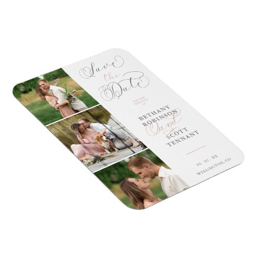 シックエレガントなピンク3枚の写真が洗練さ結婚れた マグネット (右側)