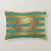 シックエレガントなフェイク金ゴールドキラキラした唇のストライプ アクセントクッション (正面)