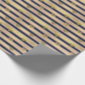 シックエレガントなフェイク金ゴールドキラキラのハートオンストライプ ラッピングペーパー (角)