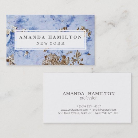 シックエレガントなフェイク金ゴールドブルー大理石プロフェッショナル 名刺 (正面/裏面)
