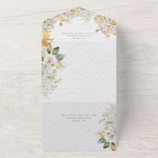 シックエレガントなフローラ結婚の全てを一つの招待状 オールインワン招待状 (外側)