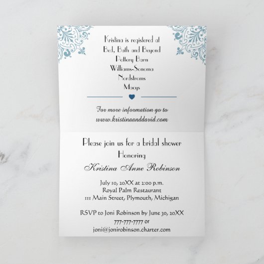 シックエレガントなブライダルシャワーの招待状 招待状 (内部)