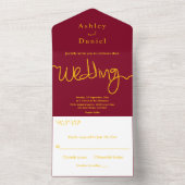 シックエレガントなブルゴーニュと金ゴールド書道結婚の オールインワン招待状 (内側)