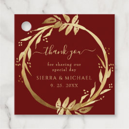 シックエレガントなブルゴーニュのゴールデン結婚リーフ フェイバータグ