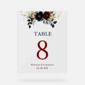 シックエレガントなブルーのネイビーのブルガン結婚ディ花 アクリルサイン (正面)